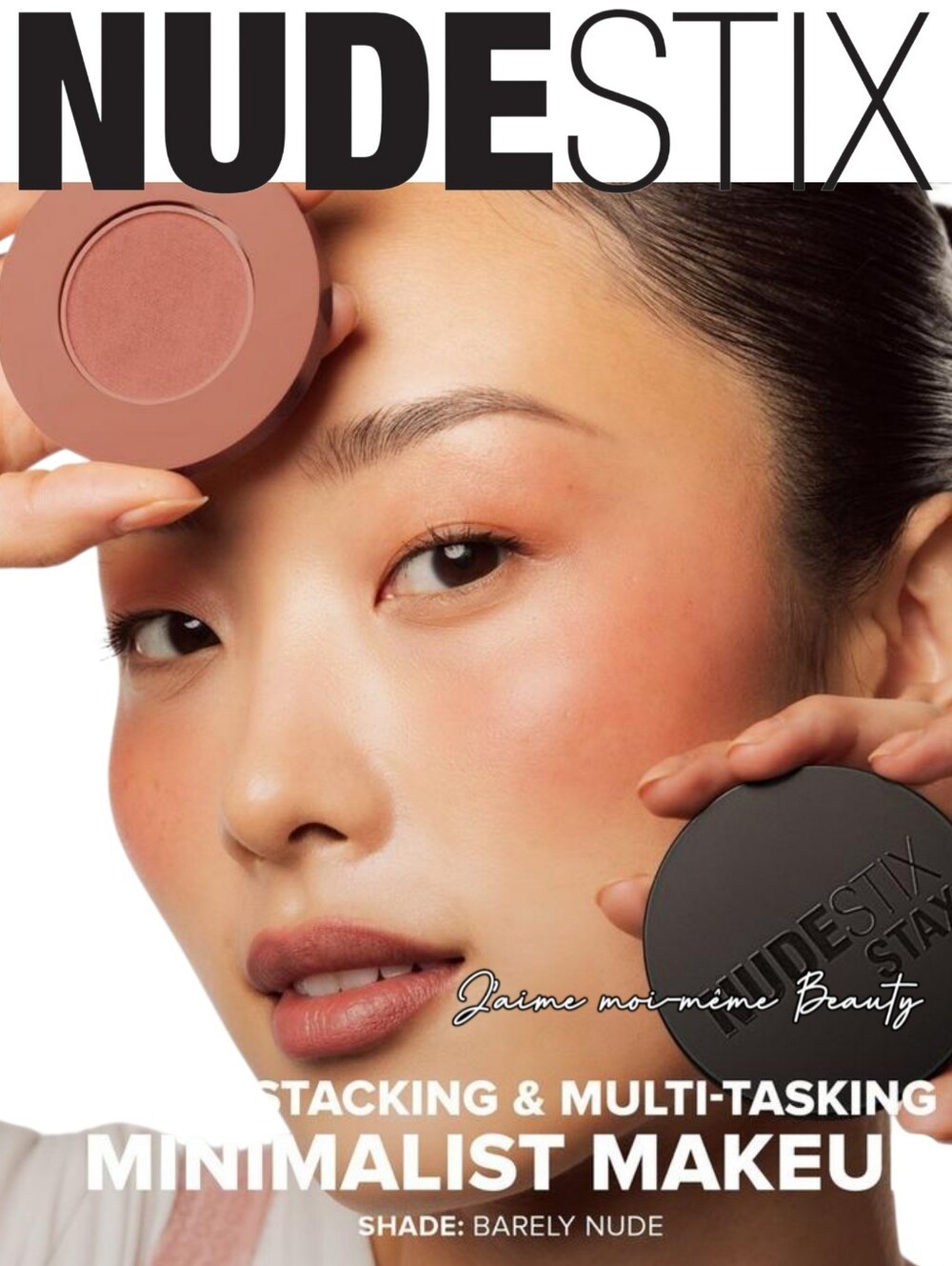 NUDESTIX Cream Balm Blush in Barely Nude Peach-Pink - For Eyes, Lips & Cheeks